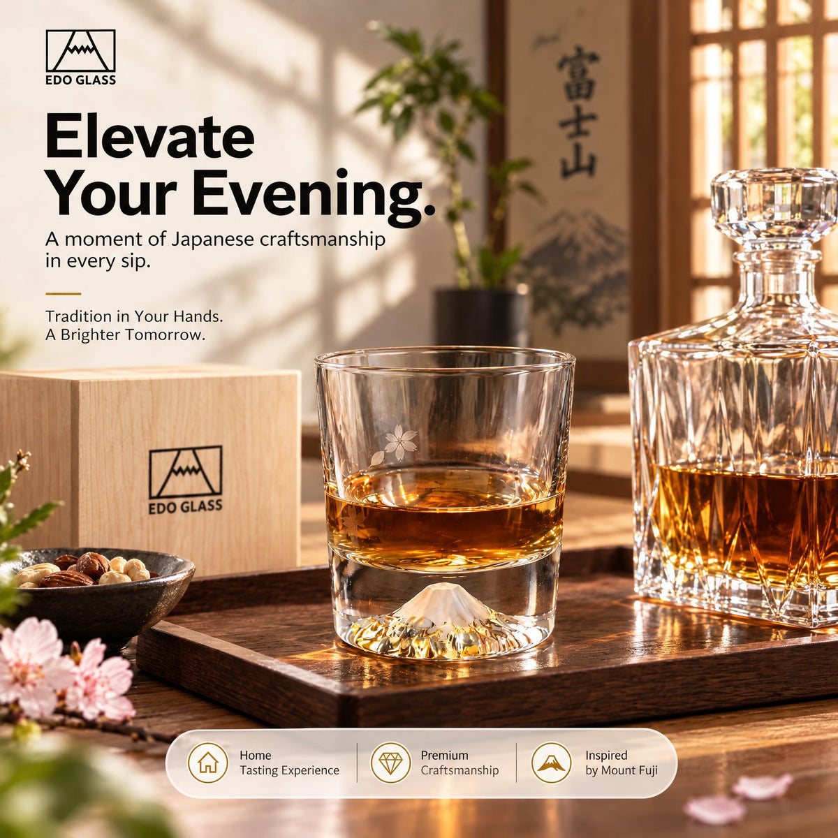 ONE PEN SG Mount Fuji Glass Cup with Wooden Gift Box Singapore - gift ready