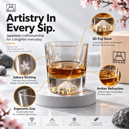 ONE PEN SG Mount Fuji Glass Cup with Wooden Gift Box Singapore - lifestyle shot