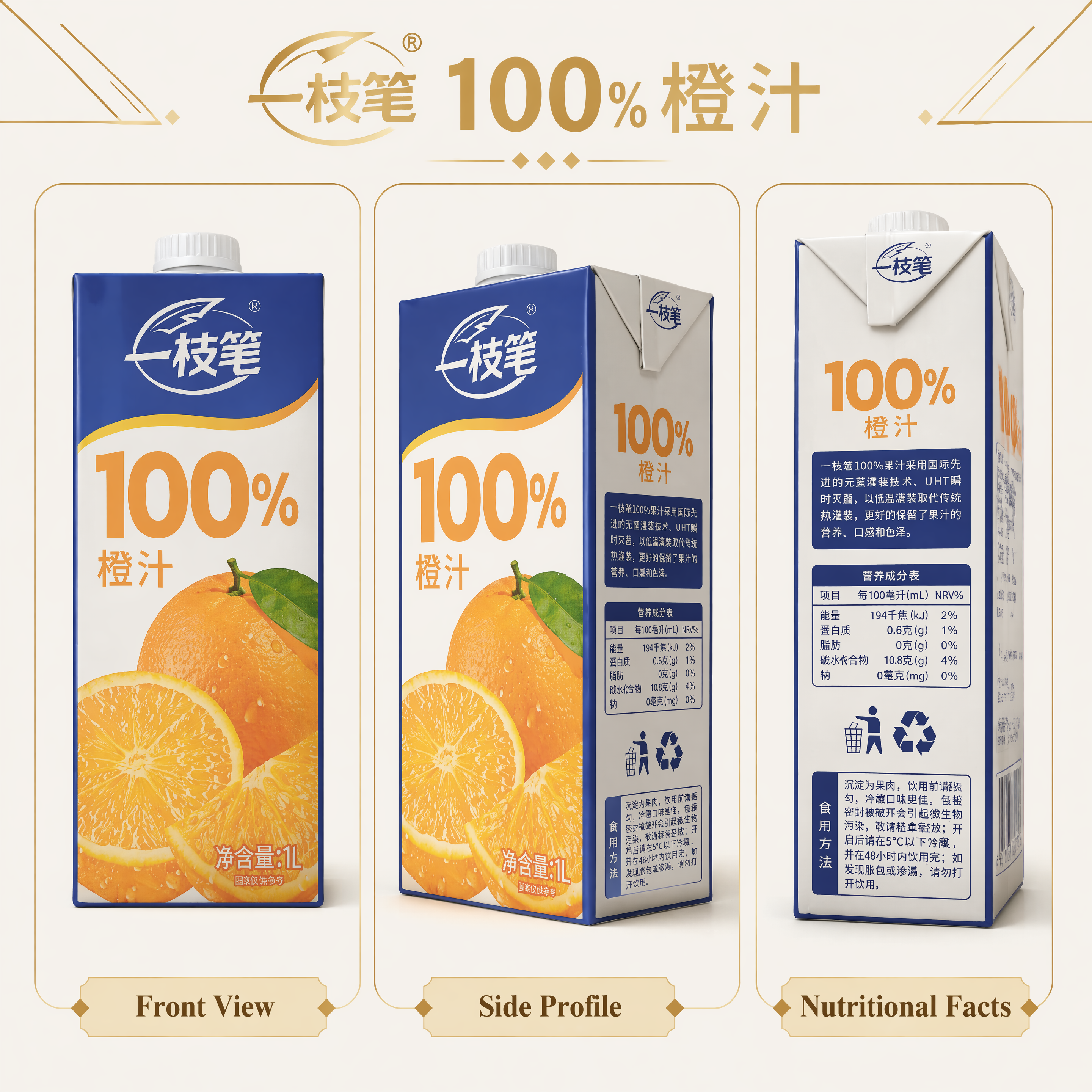 Yizhibi 100% Orange Juice - 1L (一枝笔 100% 橙汁)
