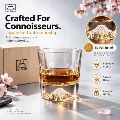ONE PEN SG Mount Fuji Glass Cup with Wooden Gift Box Singapore - with Yizhibi juice