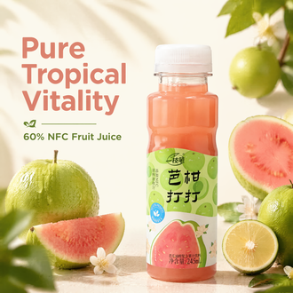 一支笔 (Yi Zhi Bi) BaGanDaDa Guava & Amla Juice Drink 245ml – NFC Guava Oil Citrus Fruit Juice Beverage, 60% Juice Content, No Added Sugar, Added Prebiotics, Natural Refreshing Fruit Drink in PET Bottle, 10 Bottles per Carton