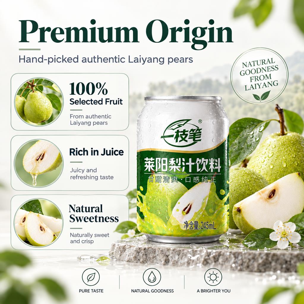 ONE PEN SG Laiyang Pear Juice Beverage 245ml Cans + Mount Fuji Glass Gift Set Bundle Pear Juice 245ml x20 + Mount Fuji Cup Set SG