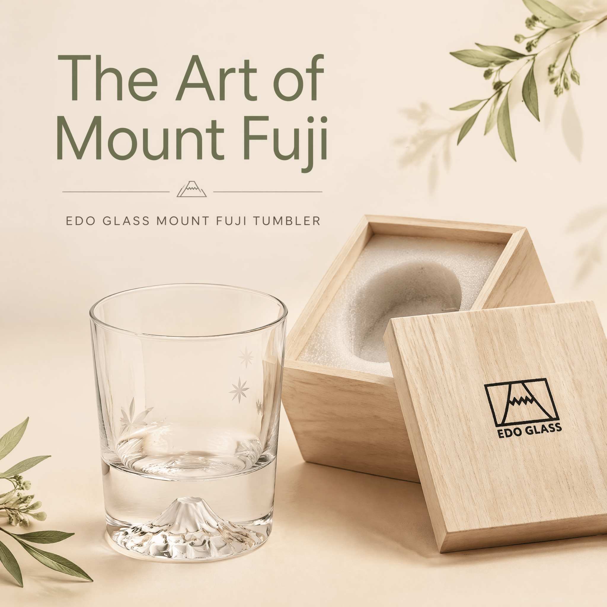 Premium Mount Fuji Juice & Beverage Glass - Japanese Style Crystal Cup with Natural Wooden Gift Box - ONE PEN SG