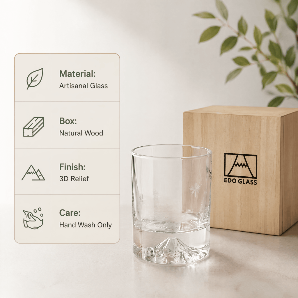 Premium Mount Fuji Juice & Beverage Glass - Japanese Style Crystal Cup with Natural Wooden Gift Box - ONE PEN SG