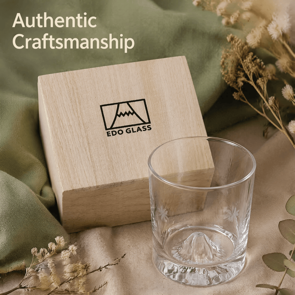 Premium Mount Fuji Juice & Beverage Glass - Japanese Style Crystal Cup with Natural Wooden Gift Box - ONE PEN SG