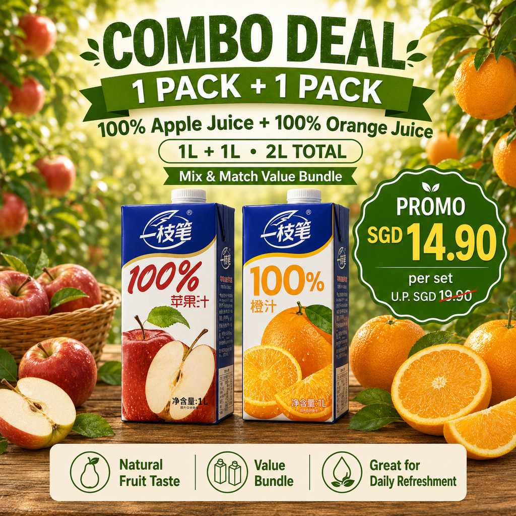 Yizhibi 100% Apple Juice + 100% Orange Juice 1L x 2 Packs (1+1 Combo) Singapore - ONE PEN SG