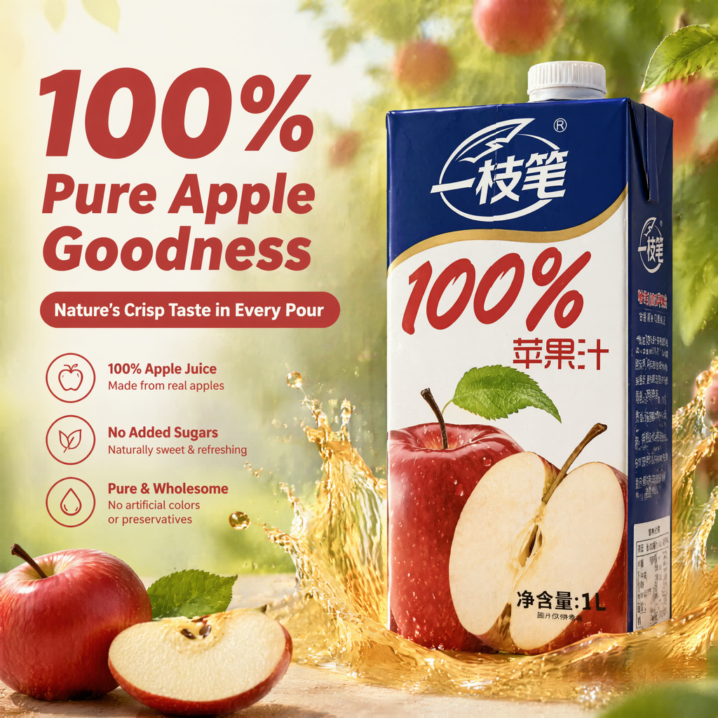 Yizhibi 一枝笔 100% Pure Apple Juice (1L) | 0 Additives, No Added Sugar, No Preservatives | Fresh Natural Taste - ONE PEN SG