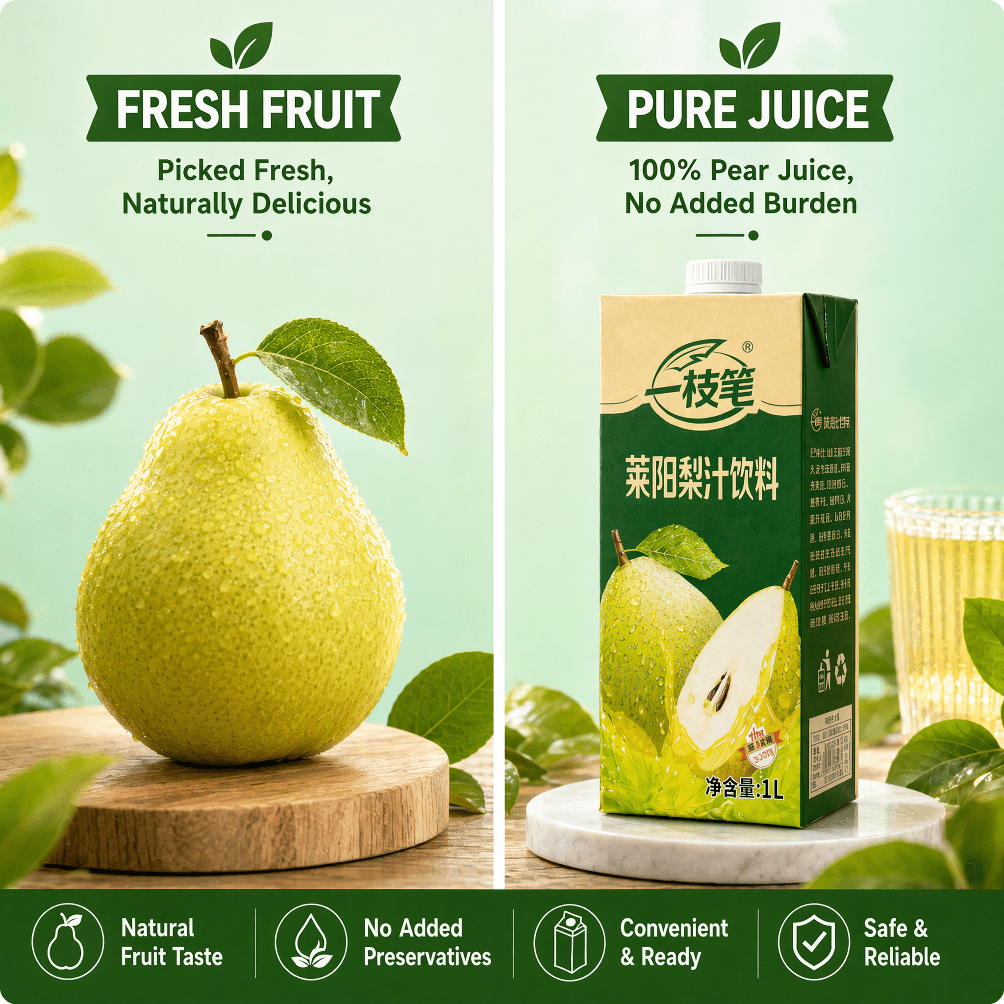 Yizhibi Laiyang Pear Juice Drink 1L x 2 Packs (1+1 Combo) Singapore - ONE PEN SG